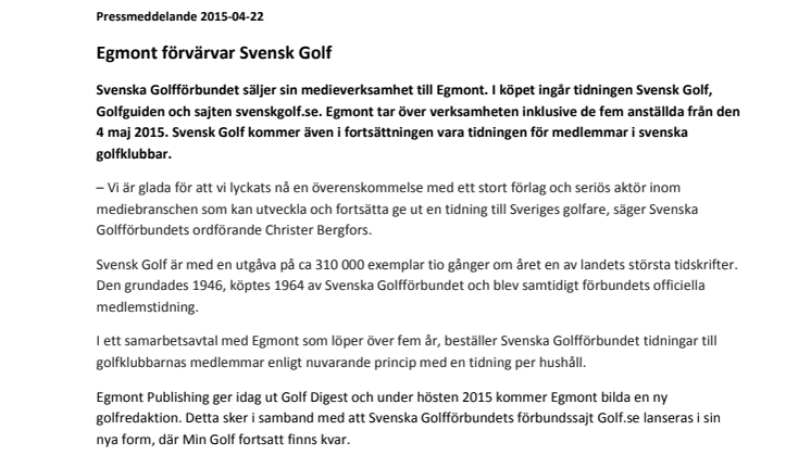 Egmont förvärvar Svensk Golf