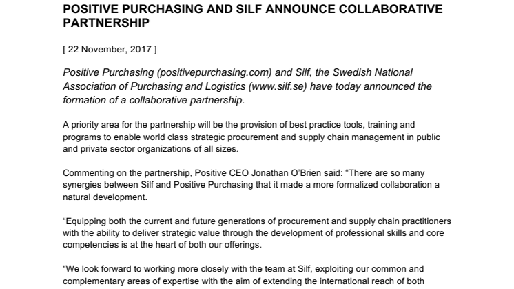 Positive Purchasing and Silf announce collaborative partnership