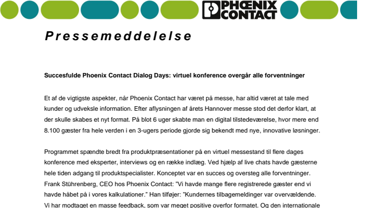 Succesfulde Phoenix Contact Dialog Days: virtuel konference overgår alle forventninger