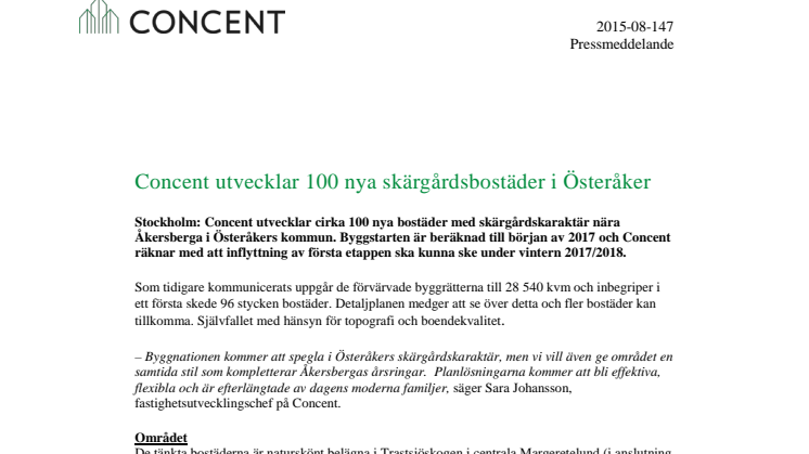 Concent utvecklar 100 nya skärgårdsbostäder i Österåker 