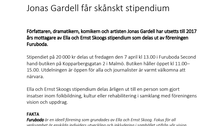 Jonas Gardell får skånskt stipendium