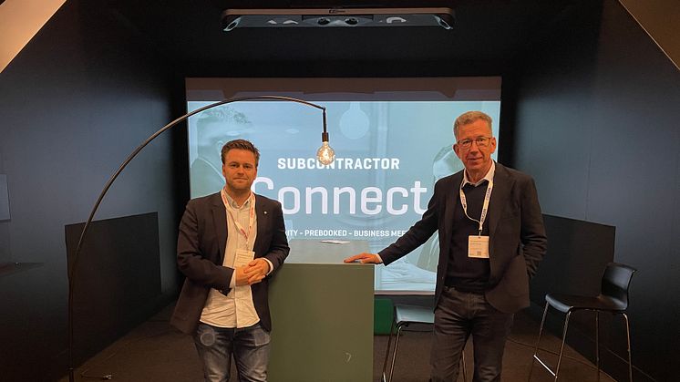 Fredrik Larsson, till vänster, och Fredrik Parenius från Koenigsegg är båda nöjda med sina möten under Subcontractor Connect.