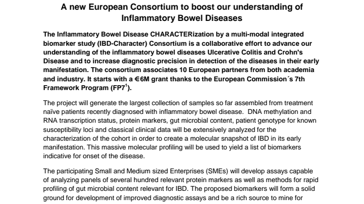 A new European Consortium to boost our understanding of Inflammatory Bowel Diseases