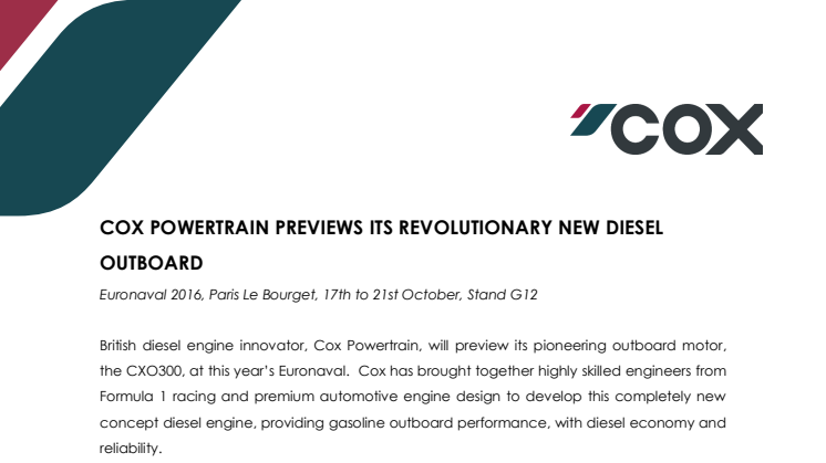 Cox Powertrain: Previews its Revolutionary New Diesel Outboard at Euronaval 2016