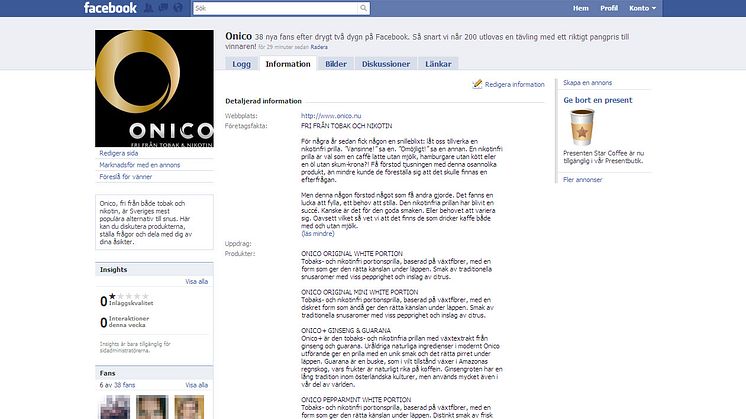 Onico - nu också på Facebook