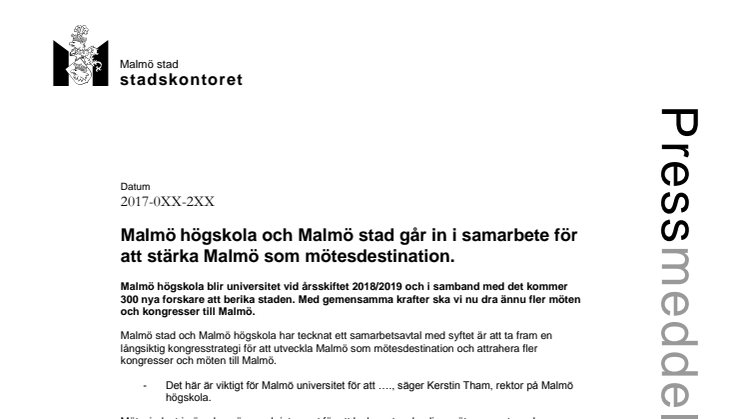 Malmö högskola och Malmö stad i samarbete för att stärka Malmö som mötesdestination