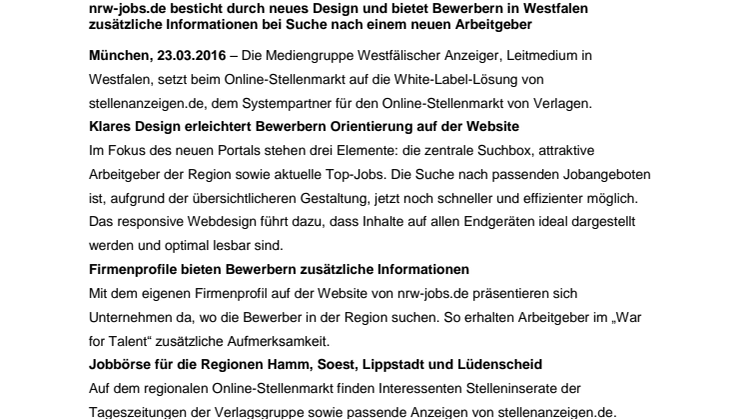 Westfälischer Anzeiger relauncht regionale Jobbörse 