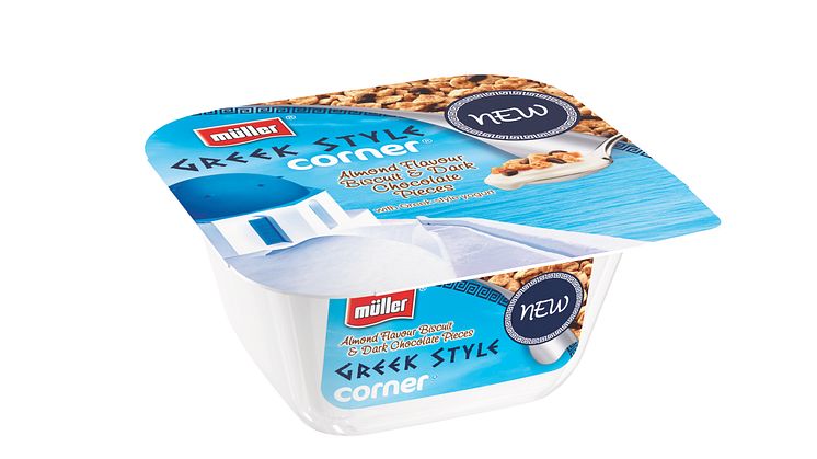Müller’s first Greek Style Yogurt With a Crunchy Biscuit and Chocolate Corner
