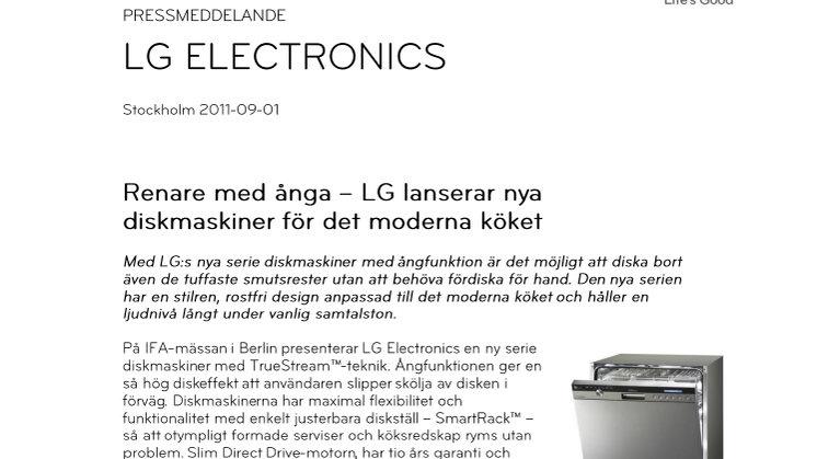 Renare med ånga – LG lanserar nya diskmaskiner för det moderna köket
