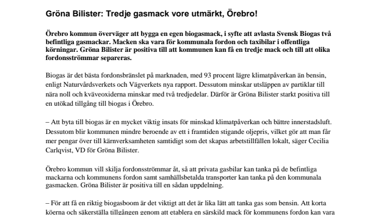 Gröna Bilister: Tredje gasmack vore utmärkt, Örebro!