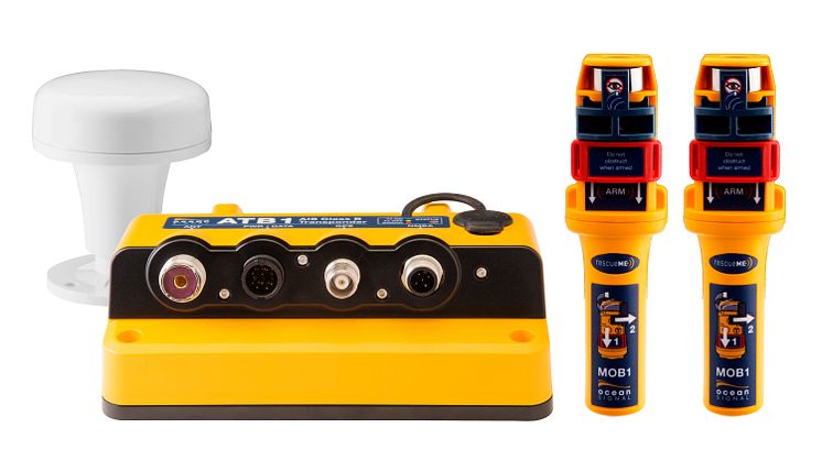Ocean Signal’s ATB1 AIS kit: the ATB1 Class B AIS Transponder and two rescueME MOB1 man overboard beacons