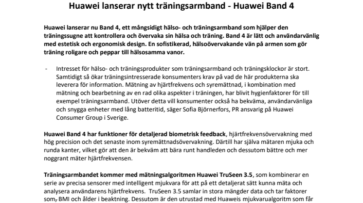 Huawei lanserar nytt träningsarmband - Huawei Band 4 