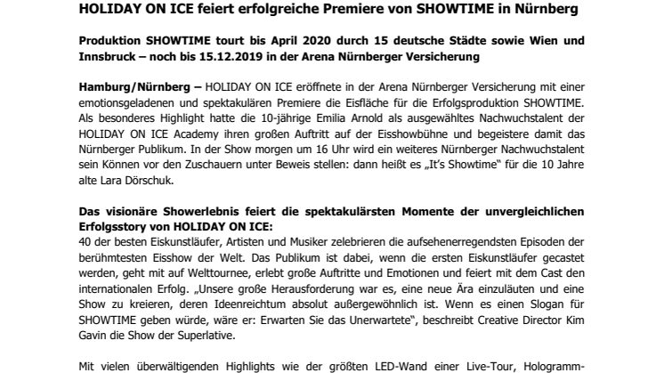 HOLIDAY ON ICE feiert erfolgreiche Premiere von SHOWTIME in Nürnberg
