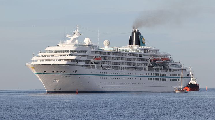 MS Albatros systerfartyg MS Amadea (på bilden) besökte Halmstad under 2015. Foto: Destination Halmstad