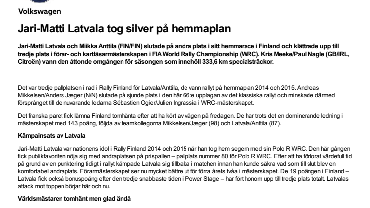 Jari-Matti Latvala tog silver på hemmaplan