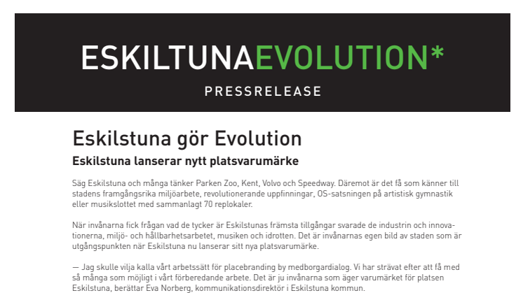 Eskilstuna gör Evolution - Eskilstuna lanserar ett nytt platsvarumärke.