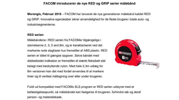 FACOM introducerer de nye RED og GRIP serier målebånd