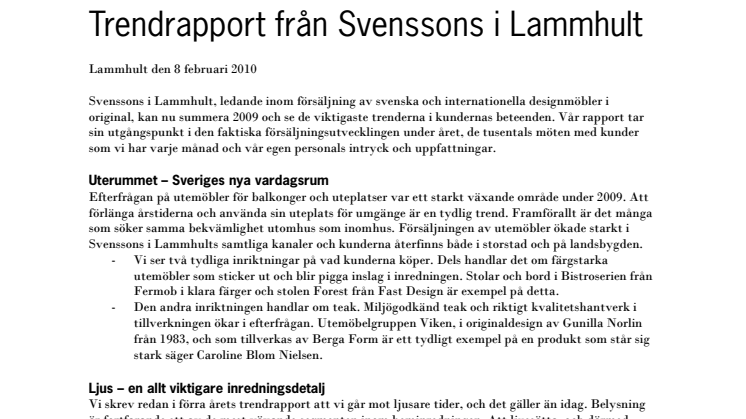 Trendrapport nr 2 från Svenssons i Lammhult
