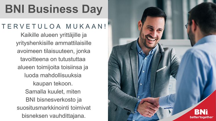 BNI Business Day kokoaa yhteen yrittäjiä ja yrittäjähenkisiä ammattilaisia