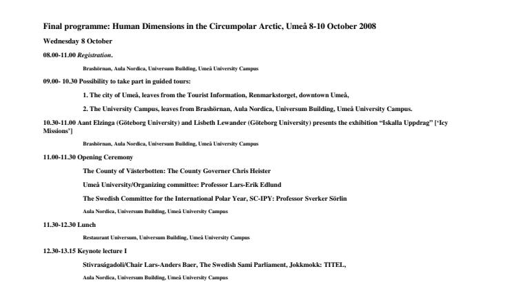 Program-Human Dimensions in the Circumpolar Arctic, Umeå 8-10 October 2008