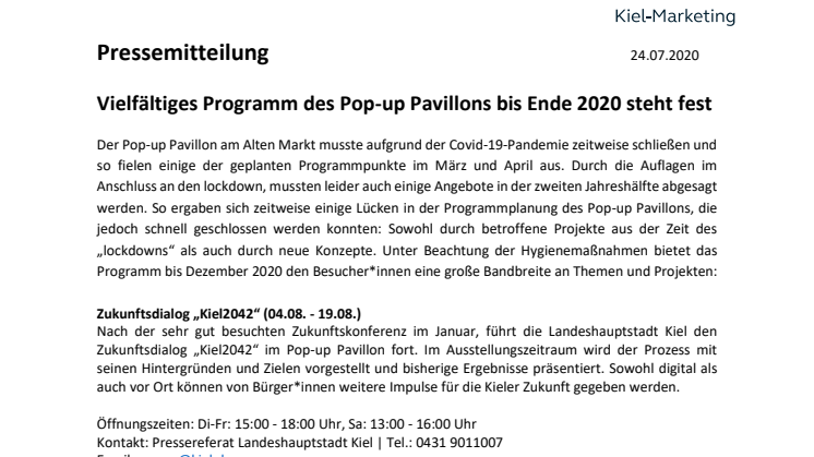 Pop Up Pavillon präsentiert vielfältiges Programm bis Ende des Jahres. Auftakt macht Kiel 2042