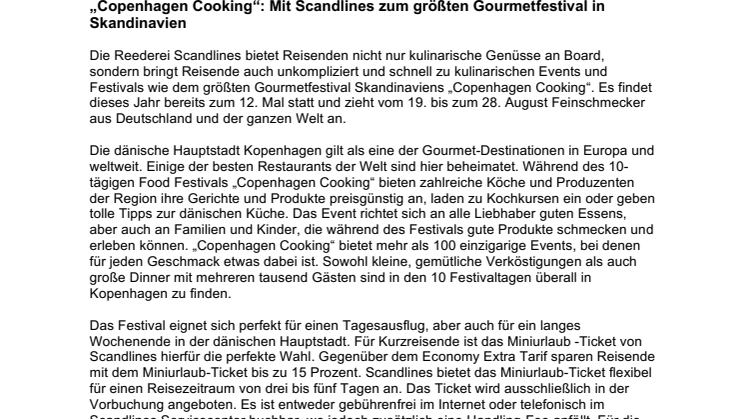 „Copenhagen Cooking“: Mit Scandlines zum größten Gourmetfestival in Skandinavien 