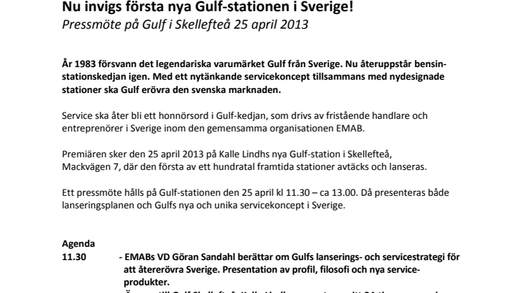 Pressinbjudan: Nu invigs första nya Gulf-stationen i Sverige! 