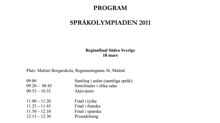 Program för regionfinal i Språkolympiaden