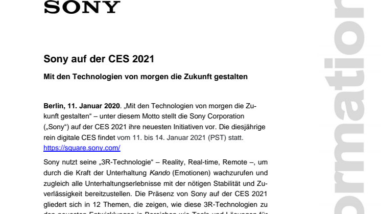 Sony auf der CES 2021
