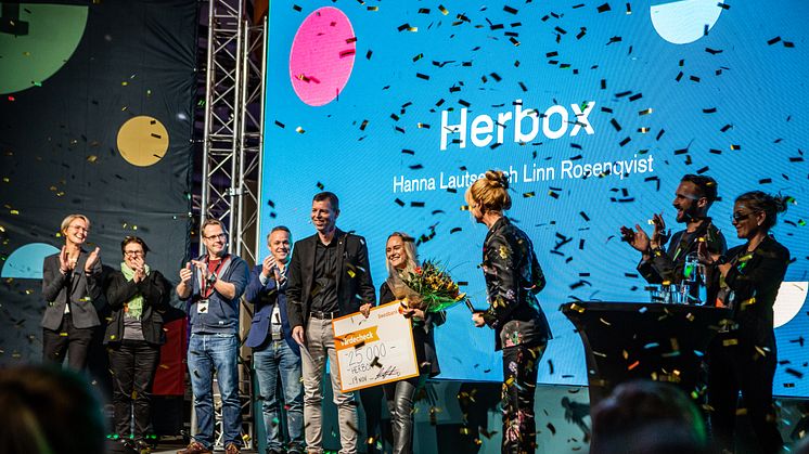 Confettiregn över Herbox i Innovatum Science Park Startup Challenge 2021