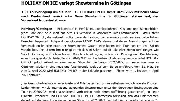HOLIDAY ON ICE verlegt Showtermine in Göttingen