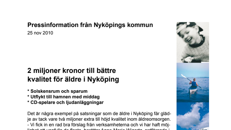2 miljoner kronor till bättre kvalitet för äldre i Nyköping