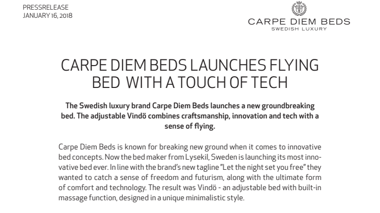 Carpe Diem Beds Launches Flying Bed With a Touch of Tech