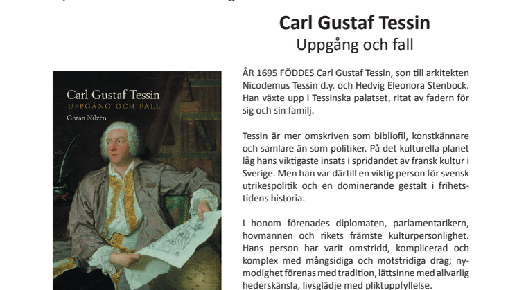 Ny bok: Carl Gustaf Tessin: Uppgång och fall