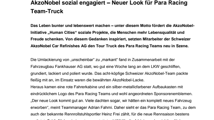 AkzoNobel sozial engagiert – Neuer Look für Para Racing Team-Truck