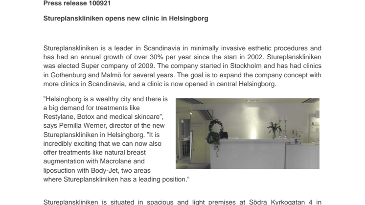 Stureplanskliniken opens new clinic in Helsingborg 