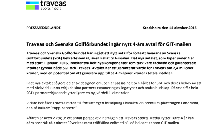 ​Traveas och Svenska Golfförbundet ingår nytt 4-års avtal för GIT-mailen