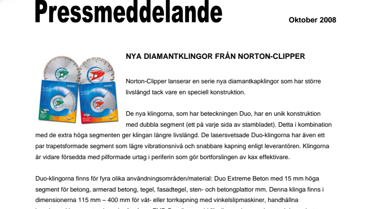 Nya diamantklingor från Norton-Clipper