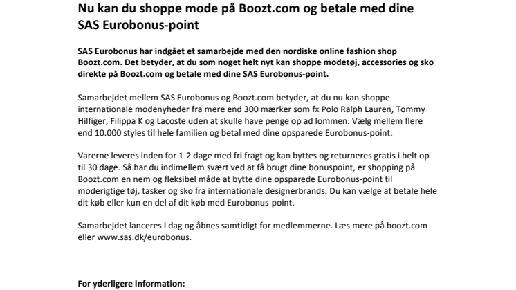 Nu kan du shoppe mode på Boozt.com og betale med dine SAS Eurobonus-point