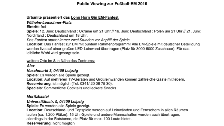 Übersicht der Public Viewing Plätze zur Fußball-EM 2016