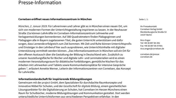 Cornelsen eröffnet neues Informationszentrum in München