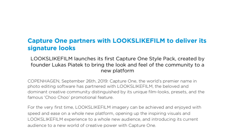 Capture One partners with LOOKSLIKEFILM to deliver its signature looks
