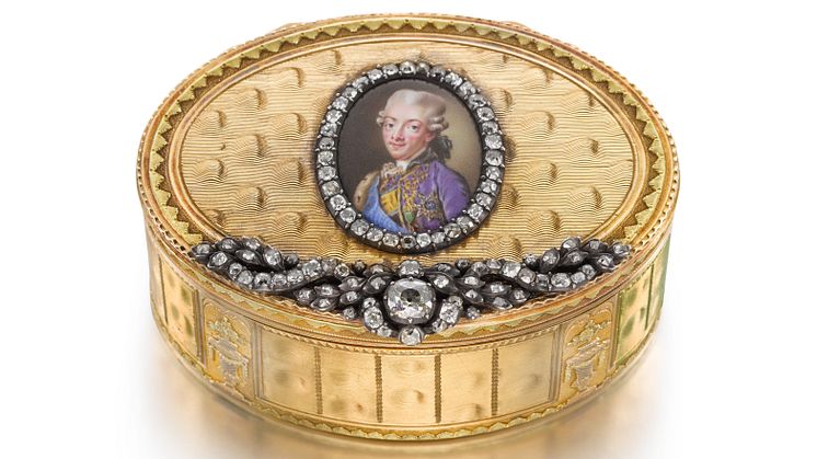 Gulddosa à deux couleurs med porträtt av Gustav III, ca 1778. Foto: Sotheby’s.