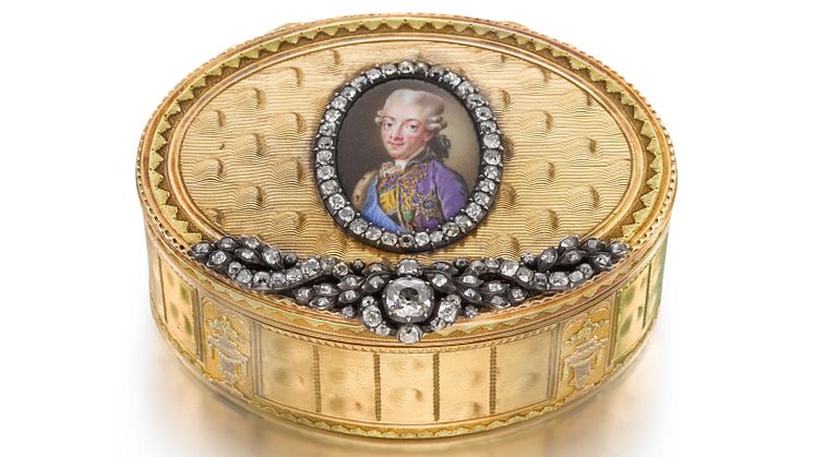 Gulddosa à deux couleurs med porträtt av Gustav III, ca 1778. Foto: Sotheby’s.