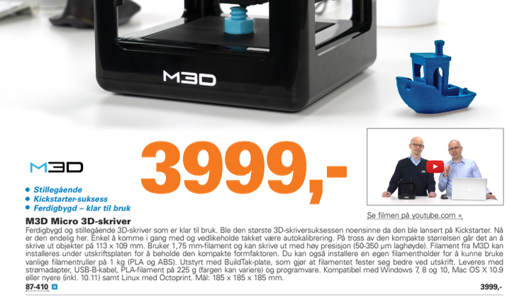 Katalogside: M3D Micro 3D-skriver