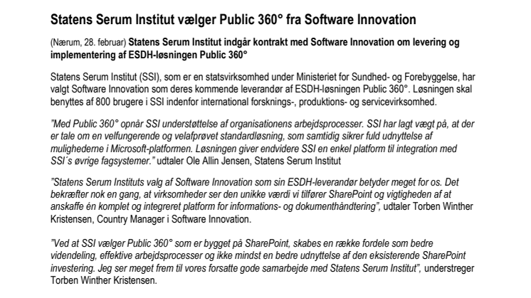 Statens Serum Institut vælger Public 360° fra Software Innovation