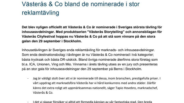 Västerås & Co bland de nominerade i stor reklamtävling