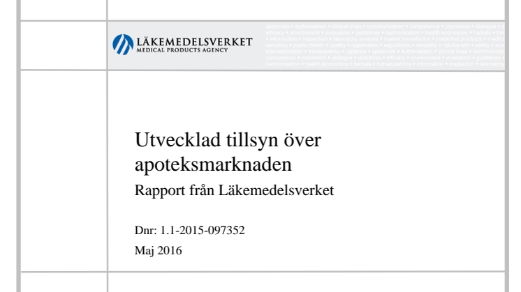 Utvecklad tillsyn av apoteksmarknaden - rapport maj 2016