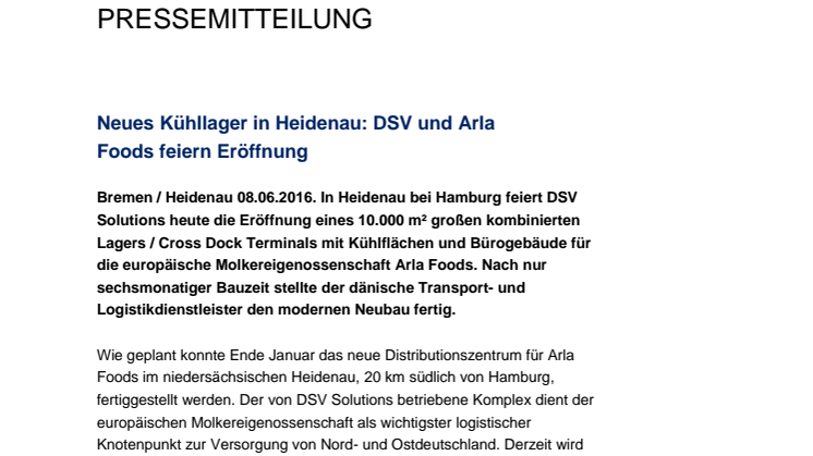 Neues Kühllager in Heidenau: DSV und Arla Foods feiern Eröffnung