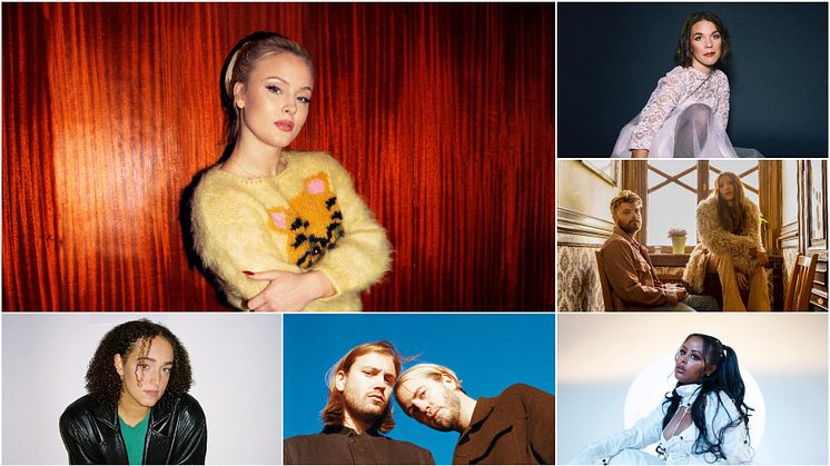 Zara Larsson (foto: Michaela Quan), Isabella Lundgren (foto: Elvira Glante), Sandro Cavazza & Georgia Ku (foto: Knotan), Rhys, JUNG, Cherrie (foto: Paul Edwards)